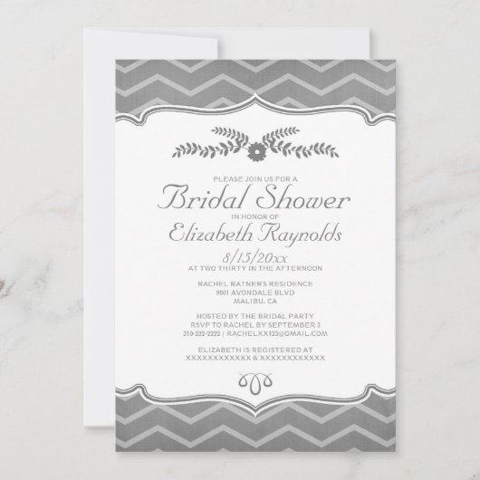 Invitations de douches nuptiales Grey Zigzag (Devant)