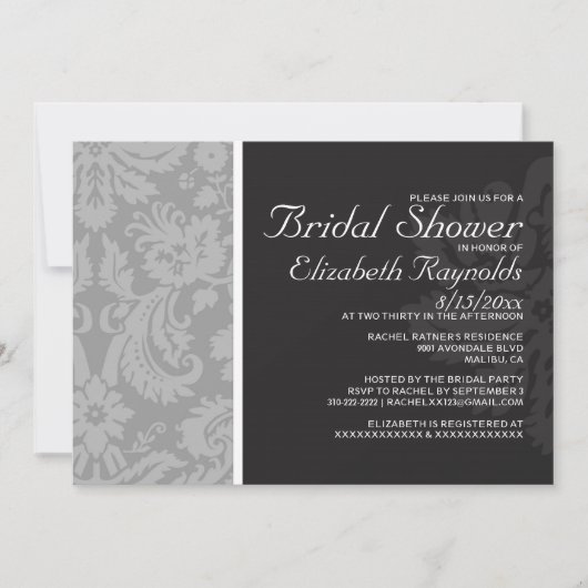 Invitations de douches nuptiales grises Damas (Devant)