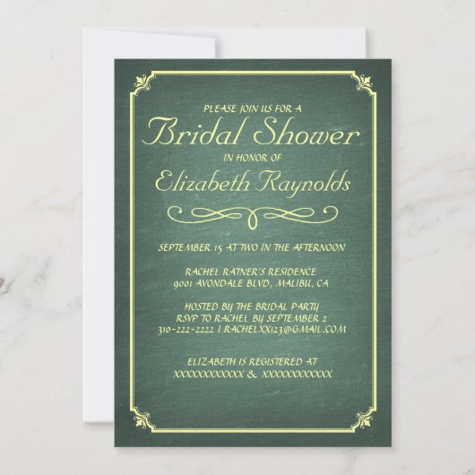 Invitations de douches nuptiales Jaune vert Chalkb (Devant)