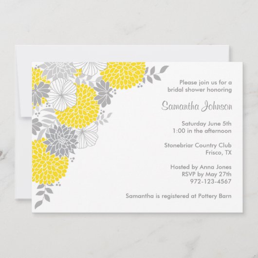 Invitations de douches nuptiales jaunes et grises (Devant)