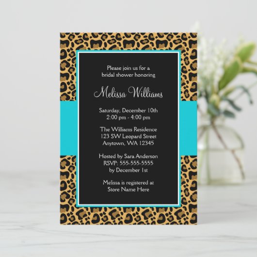 Invitations de douches nuptiales Leopard Turquoise (Debout devant)