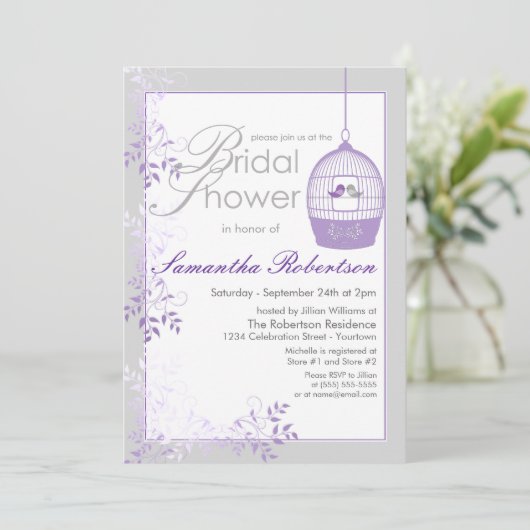 Invitations de douches nuptiales Lilac Inséparable (Debout devant)