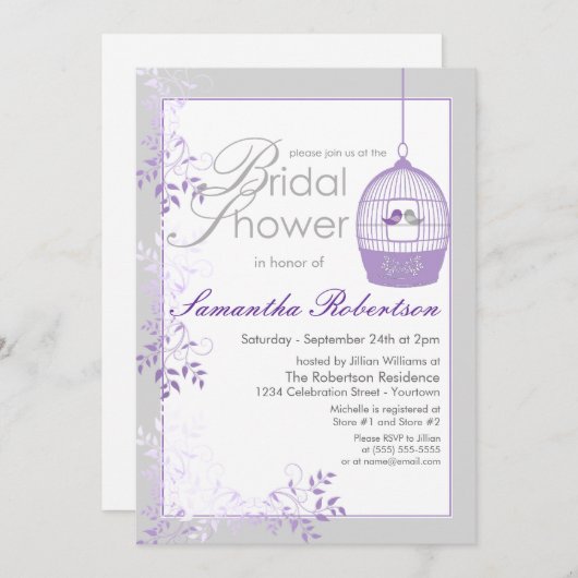 Invitations de douches nuptiales Lilac Inséparable (Devant / Derrière)