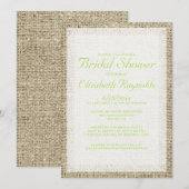 Invitations de douches nuptiales Lime Green Burlap (Devant / Derrière)