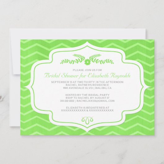 Invitations de douches nuptiales Lime Green Chevro (Devant)