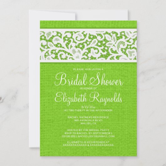 Invitations de douches nuptiales Lime Green Rustic (Devant)