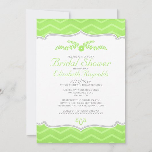 Invitations de douches nuptiales Lime Green Zigzag (Devant)
