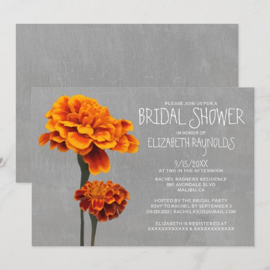 Invitations de douches nuptiales Marigolds (Devant / Derrière)