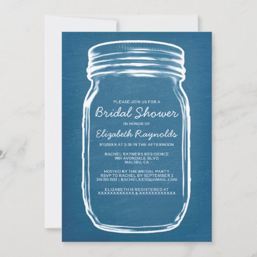 Invitations de douches nuptiales Mason bleu et bla (Devant)