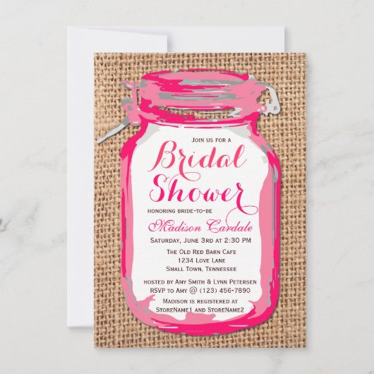 Invitations de douches nuptiales Mason Jar roses c (Devant)