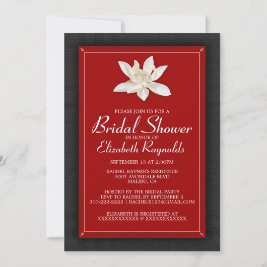 Invitations de douches nuptiales noires et rouges (Devant)