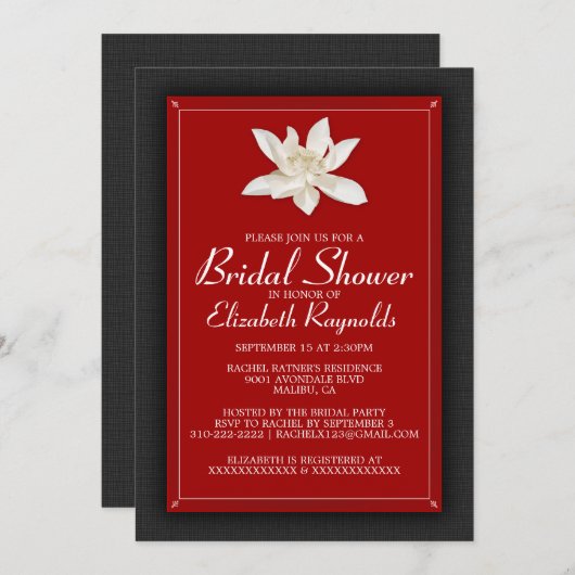 Invitations de douches nuptiales noires et rouges (Devant / Derrière)