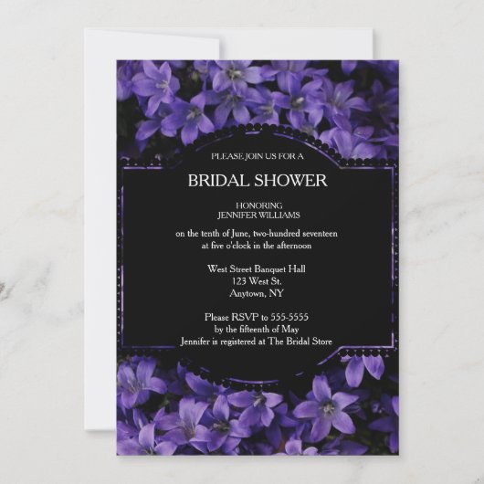 Invitations de douches nuptiales noires florales (Devant)