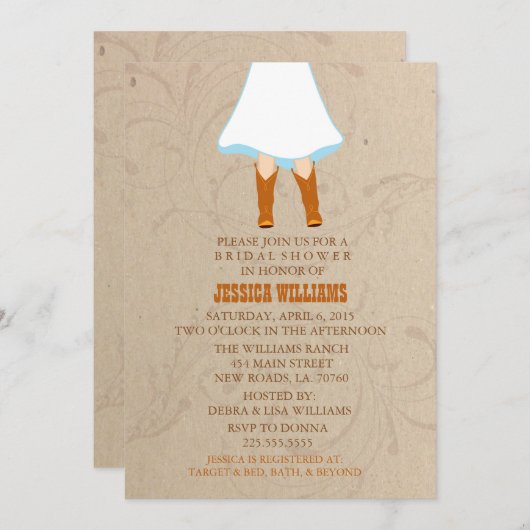 Invitations de douches nuptiales occidentales rust (Devant / Derrière)