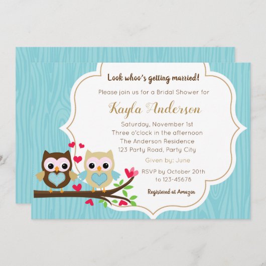 Invitations de douches nuptiales (or bleu) avec Ch (Devant / Derrière)