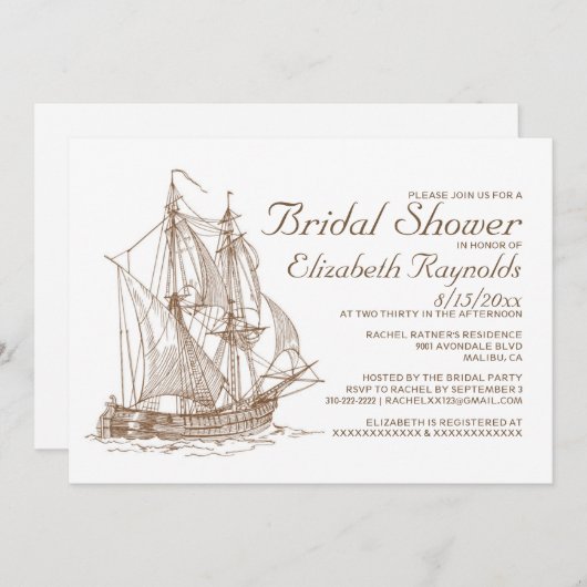 Invitations de douches nuptiales pour bateaux de c (Devant / Derrière)