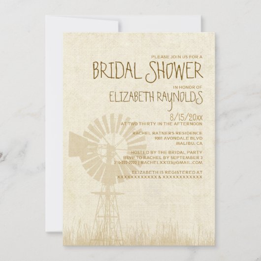 Invitations de douches nuptiales pour moulin à ven (Devant)