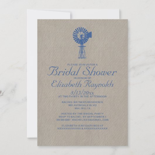 Invitations de douches nuptiales pour moulin à ven (Devant)