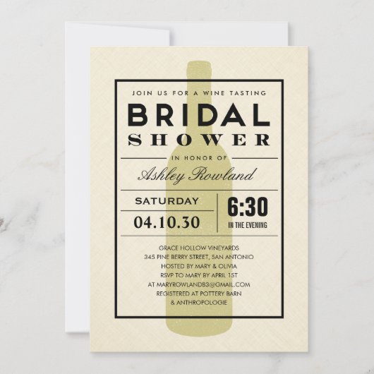 Invitations de douches nuptiales pour vin moderne (Devant)