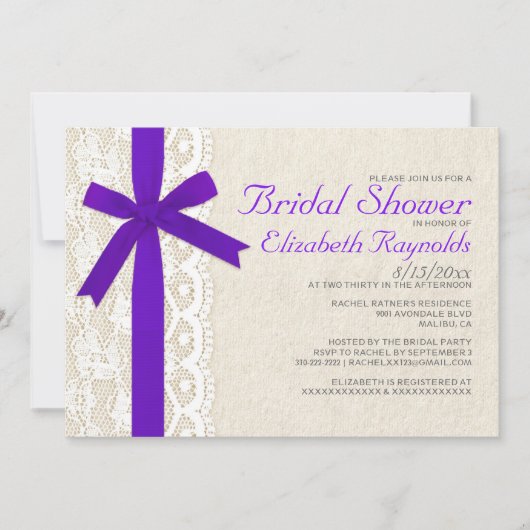 Invitations de douches nuptiales pourpres Bow & La (Devant)