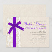 Invitations de douches nuptiales pourpres Bow & La (Devant / Derrière)