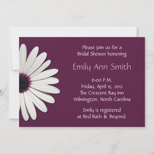 Invitations de douches nuptiales pourpres Daisy (Devant)