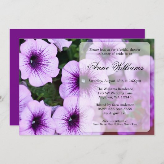 Invitations de douches nuptiales pourpres de Petun (Devant / Derrière)