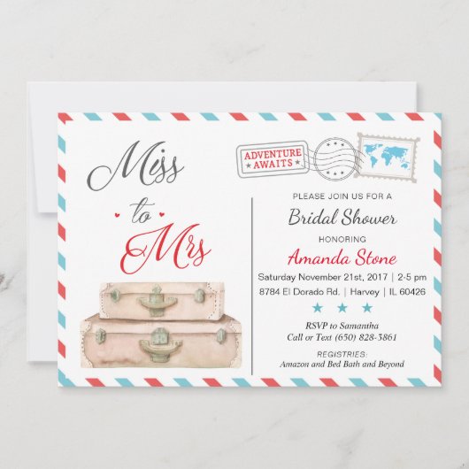 Invitations de douches nuptiales Red Blue Travel (Devant)