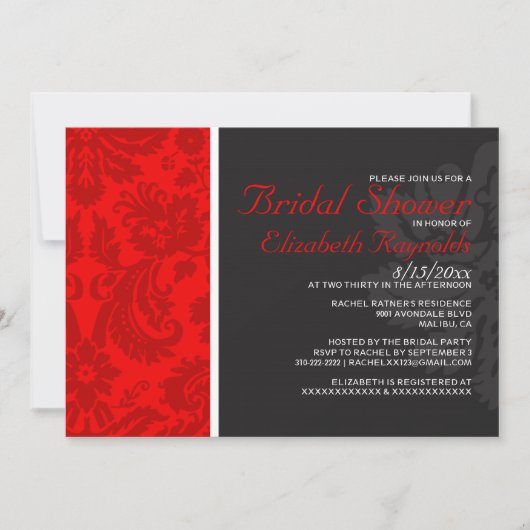 Invitations de douches nuptiales Red Damask (Devant)