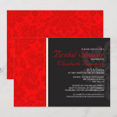 Invitations de douches nuptiales Red Damask (Devant / Derrière)