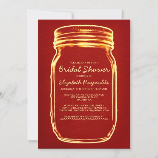 Invitations de douches nuptiales Red & Gold Mason (Devant)