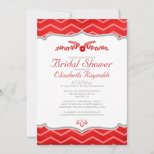 Invitations de douches nuptiales Red Zigzag (Devant)