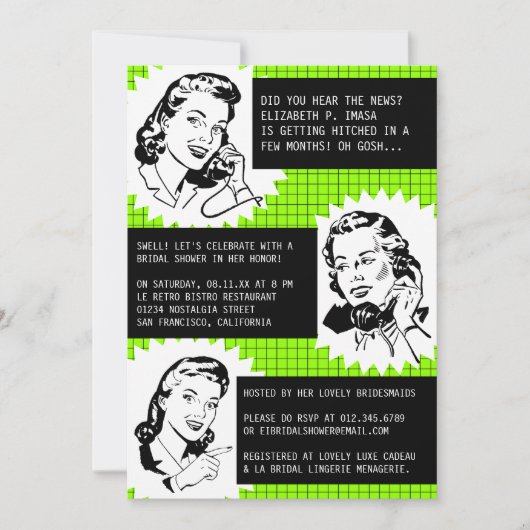 Invitations de douches nuptiales Retro Gossip Gals (Devant)