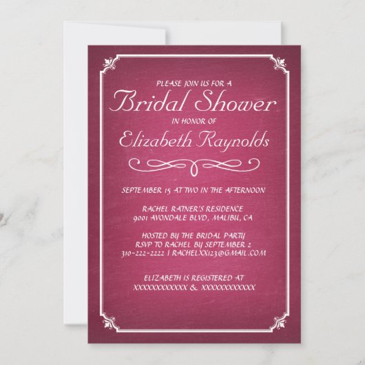 Invitations de douches nuptiales rose et blanc Cha (Devant)