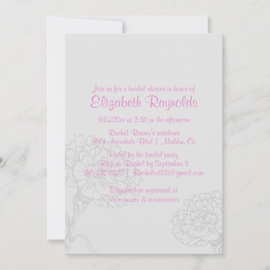 Invitations de douches nuptiales roses simples (Devant)