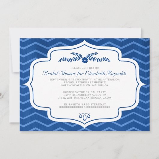 Invitations de douches nuptiales Royal Blue Chevro (Devant)