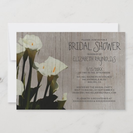 Invitations de douches nuptiales rustiques Calla L (Devant)