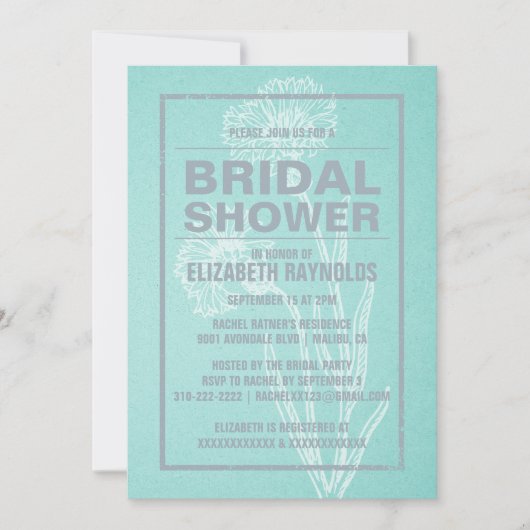 Invitations de douches nuptiales rustiques Turquoi (Devant)