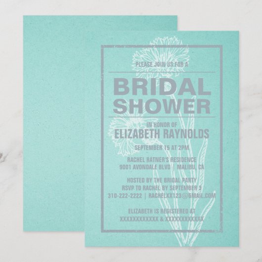 Invitations de douches nuptiales rustiques Turquoi (Devant / Derrière)