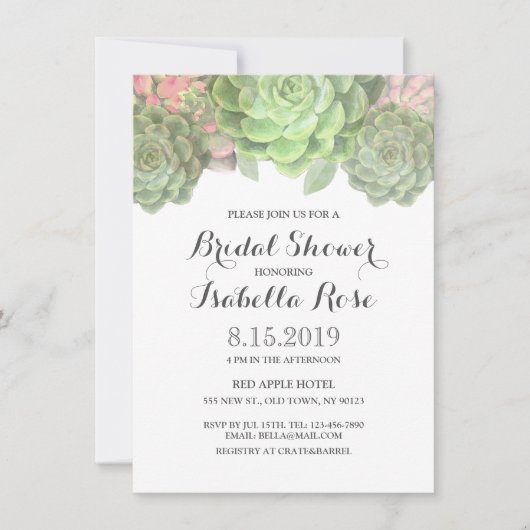 Invitations de douches nuptiales succulentes verte (Devant)