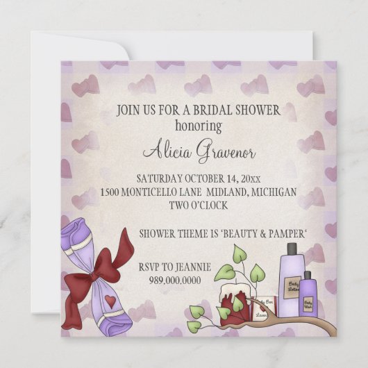 Invitations de douches nuptiales (thème beauté et  (Devant)
