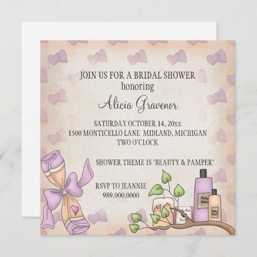 Invitations de douches nuptiales (thème beauté et  (Devant / Derrière)