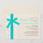 Invitations de douches nuptiales Turquoise Bow & L (Devant / Derrière)