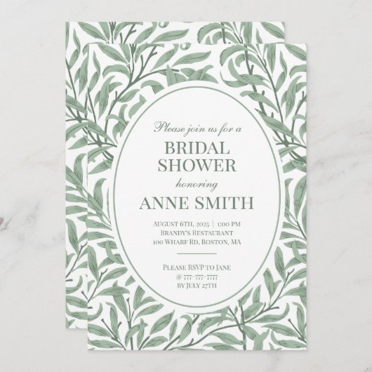 Invitations de douches nuptiales vertes (Devant / Derrière)