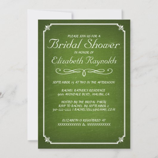 Invitations de douches nuptiales vertes de chalkbo (Devant)