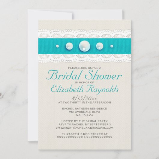 Invitations de douches nuptiales Vintages Pearl (Devant)