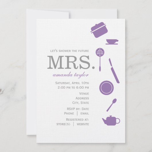 Invitations de douches nuptiales violettes monogra (Devant)