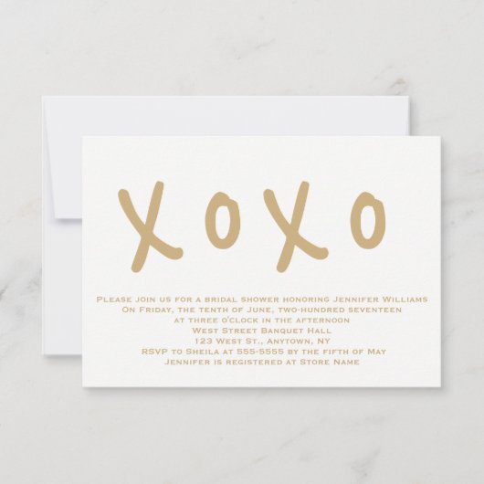 Invitations de douches nuptiales xoxo or moderne (Devant)