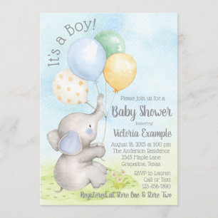 Invitations de douches pour bébé bébé éléphant