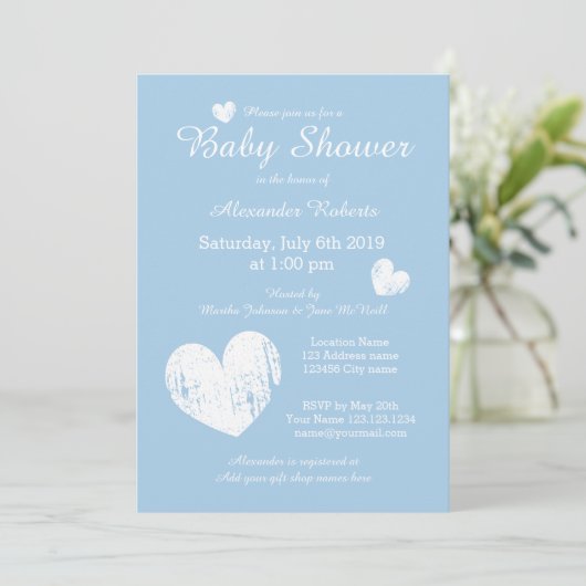 Invitations de douches pour bébé bleu pastel (Debout devant)
